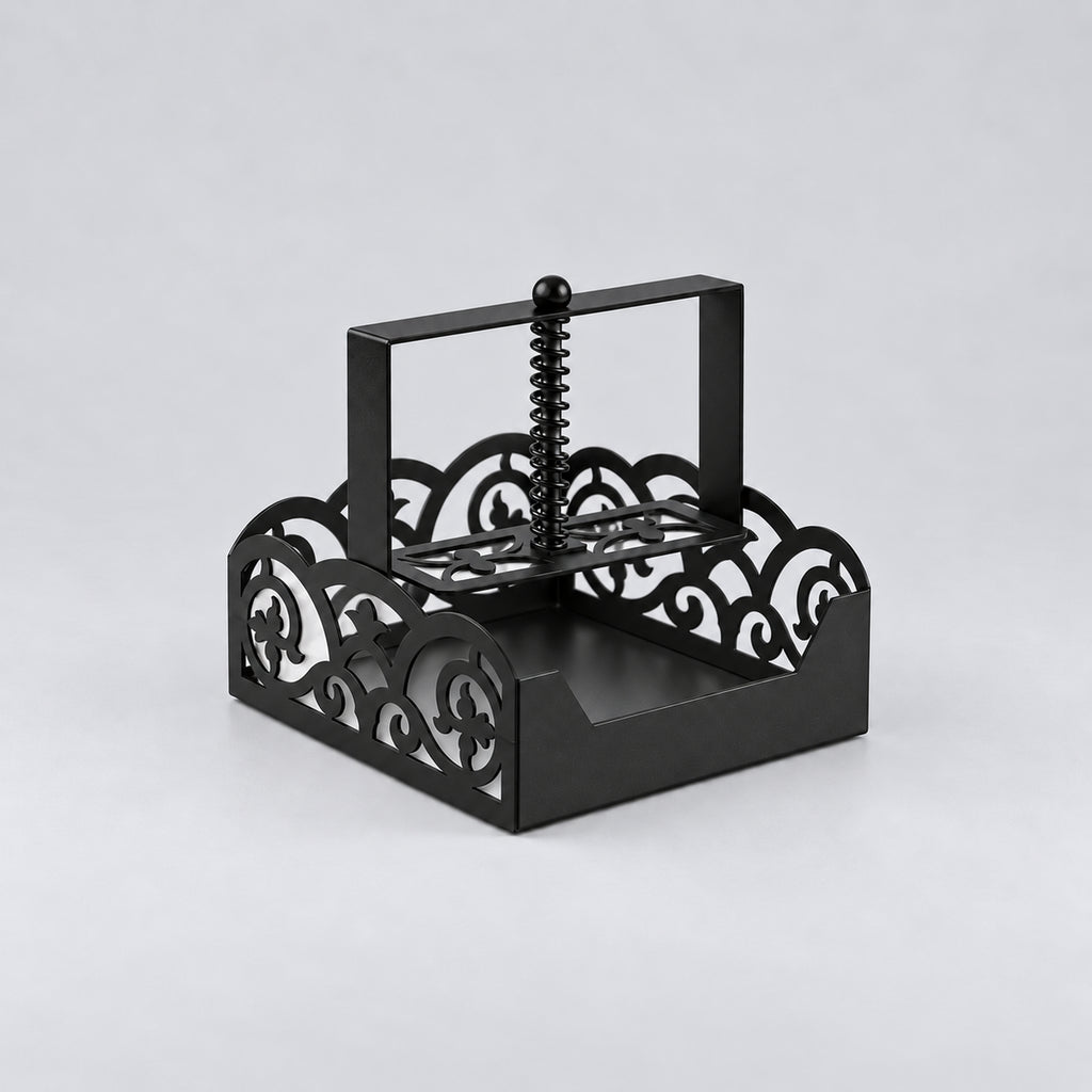 Square Metal Napkin Holder with Spring-Loaded Press and Laser-Cut Sides