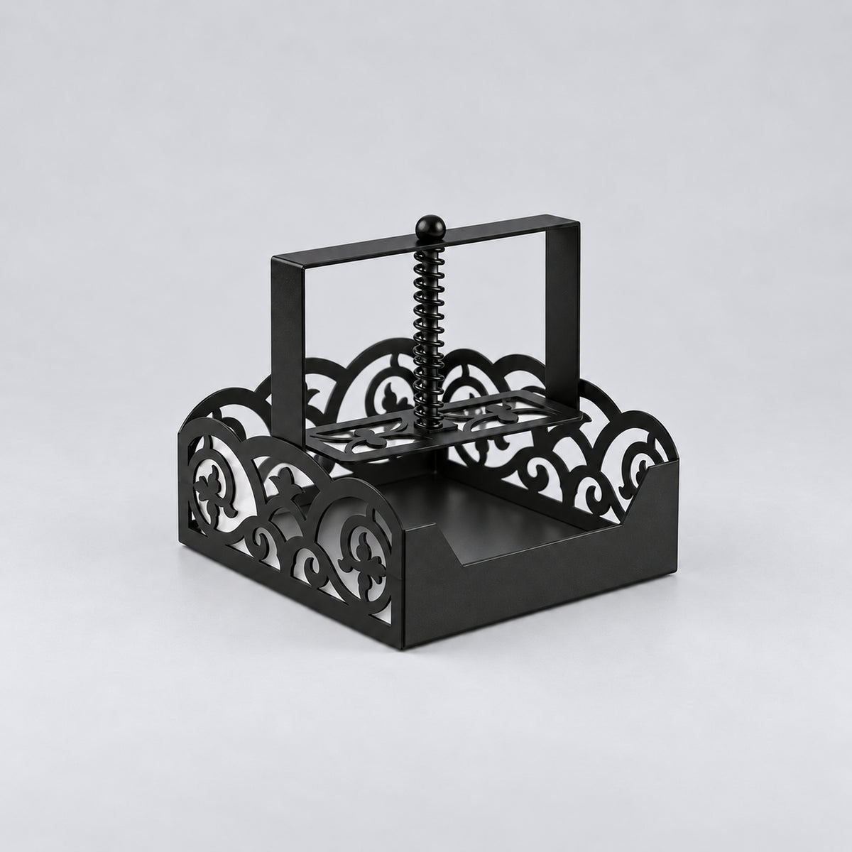 Square Metal Napkin Holder with Spring-Loaded Press and Laser-Cut Sides