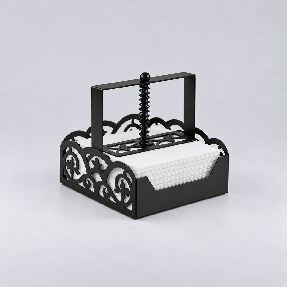 Square Metal Napkin Holder with Spring-Loaded Press and Laser-Cut Sides