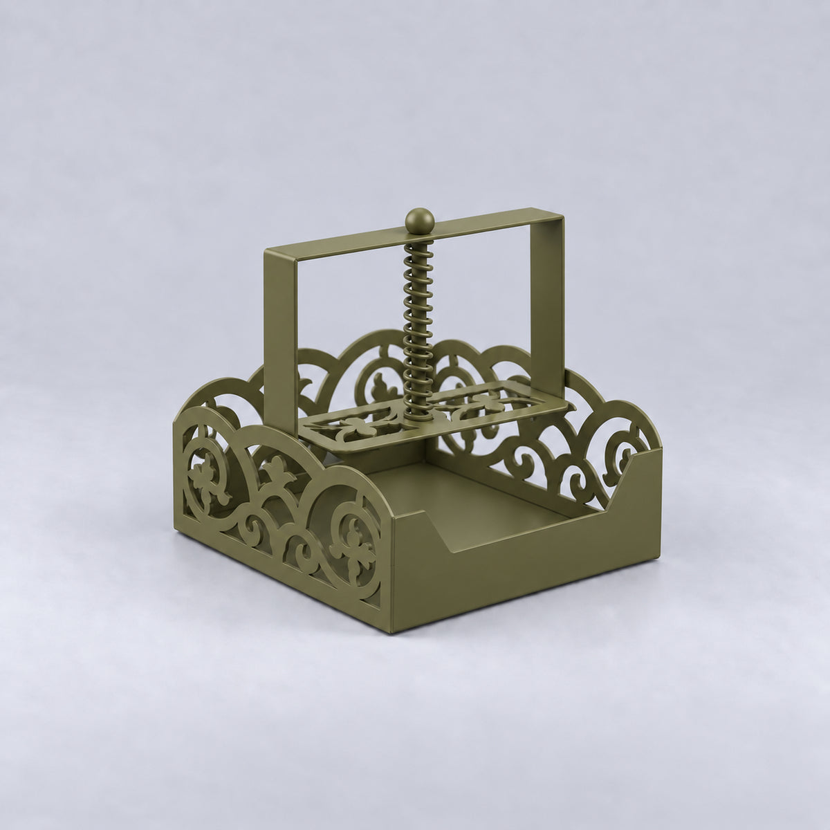 Square Metal Napkin Holder with Spring-Loaded Press and Laser-Cut Sides