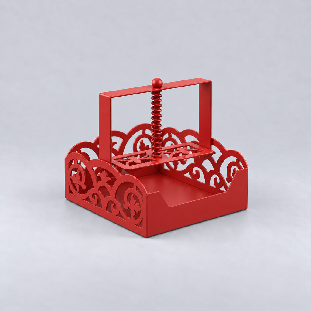 Square Metal Napkin Holder with Spring-Loaded Press and Laser-Cut Sides