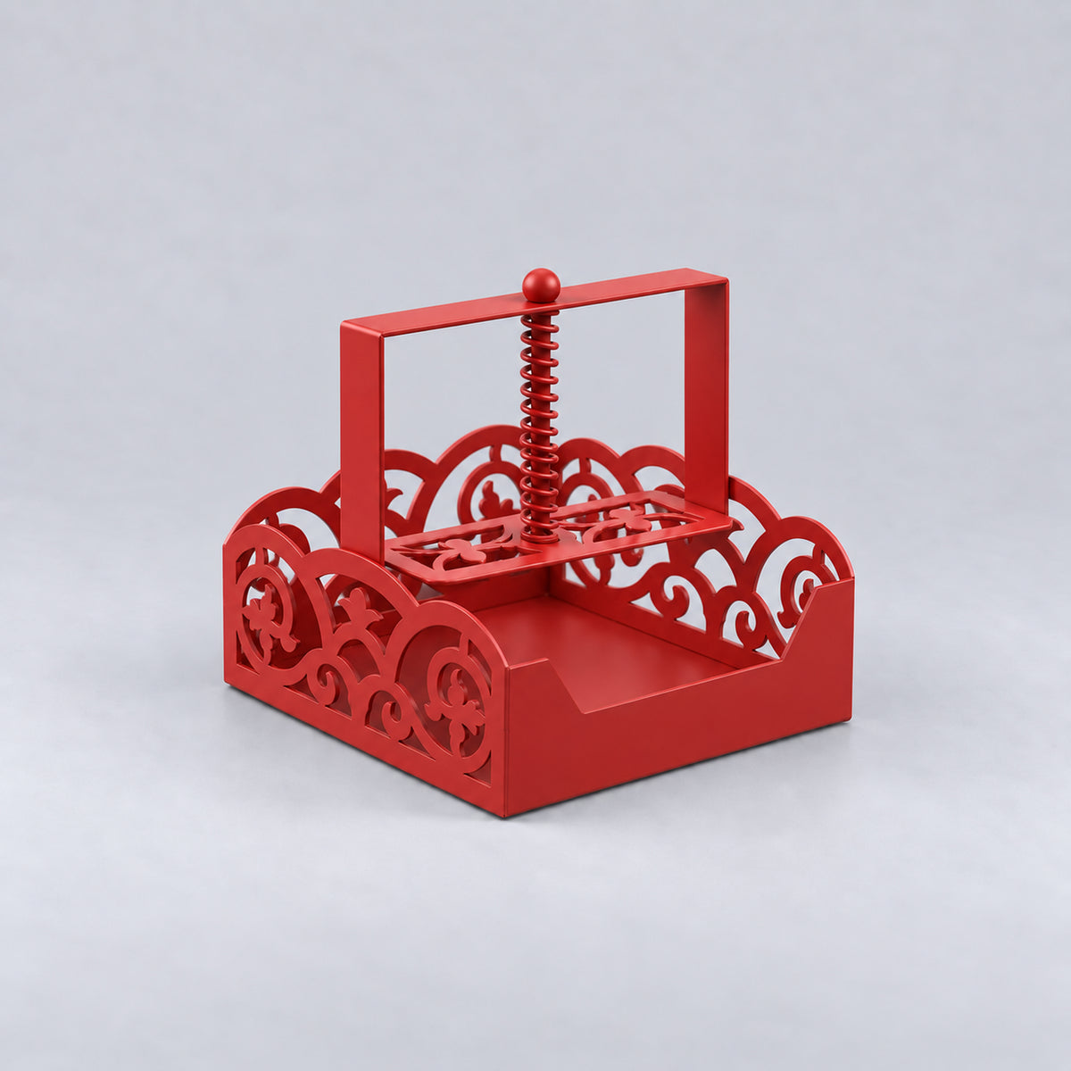 Square Metal Napkin Holder with Spring-Loaded Press and Laser-Cut Sides