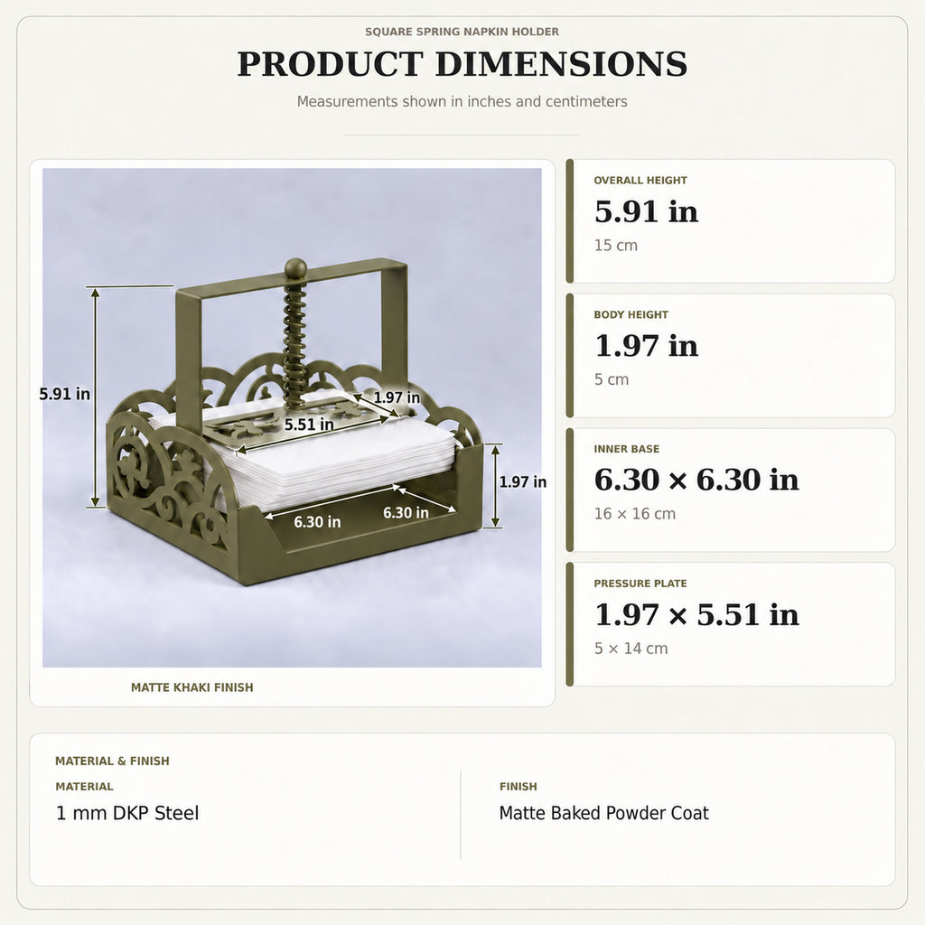 Square Metal Napkin Holder with Spring-Loaded Press and Laser-Cut Sides