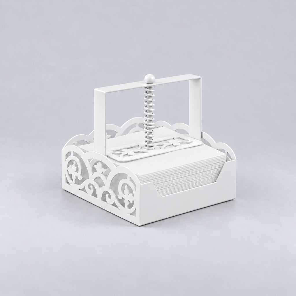 Square Metal Napkin Holder with Spring-Loaded Press and Laser-Cut Sides