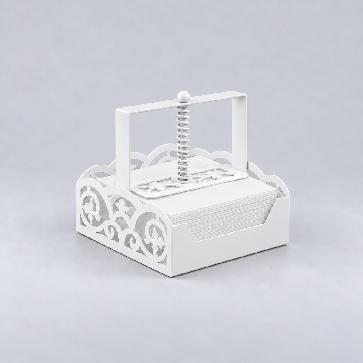 Square Metal Napkin Holder with Spring-Loaded Press and Laser-Cut Sides