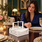 Square Metal Napkin Holder with Spring-Loaded Press and Laser-Cut Sides