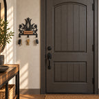 Personalized Metal Wall Key Holder with Oak Nameplate, Entryway Organizer