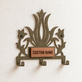 Personalized Metal Wall Key Holder with Oak Nameplate, Entryway Organizer