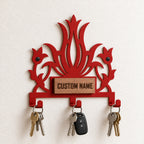 Personalized Metal Wall Key Holder with Oak Nameplate, Entryway Organizer