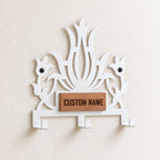 Personalized Metal Wall Key Holder with Oak Nameplate, Entryway Organizer