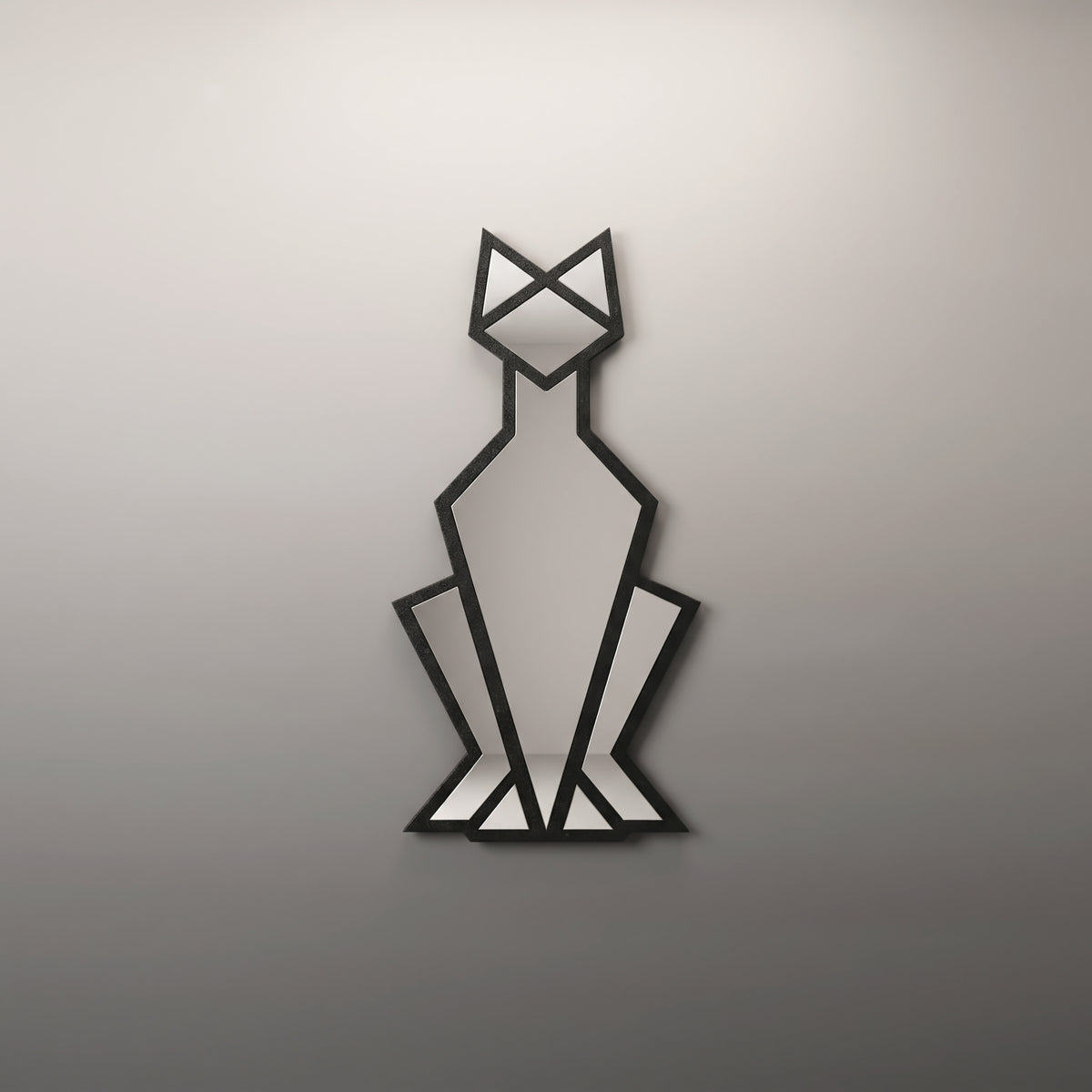 Geometric Cat Wall Mirror, Minimalist Metal Frame, Modern Animal Home Decor