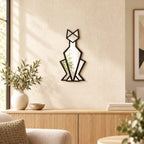 Geometric Cat Wall Mirror, Minimalist Metal Frame, Modern Animal Home Decor