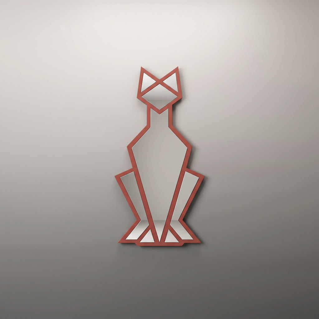 Geometric Cat Wall Mirror, Minimalist Metal Frame, Modern Animal Home Decor