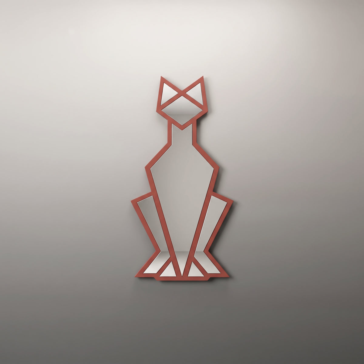 Geometric Cat Wall Mirror, Minimalist Metal Frame, Modern Animal Home Decor