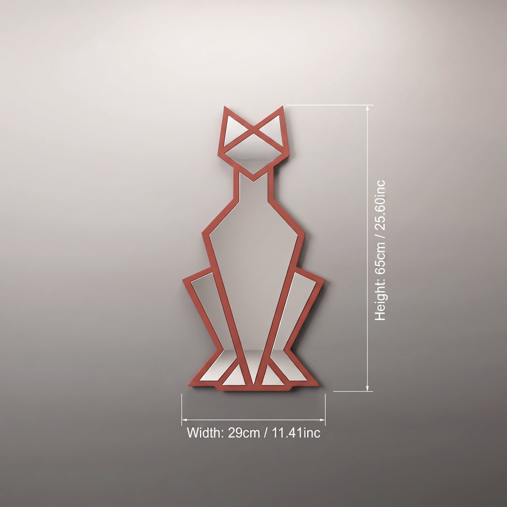 Geometric Cat Wall Mirror, Minimalist Metal Frame, Modern Animal Home Decor