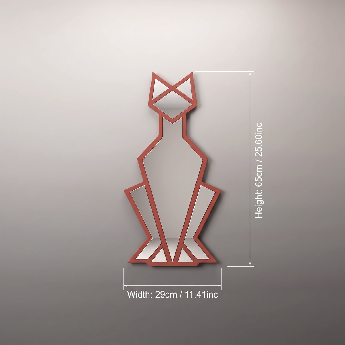 Geometric Cat Wall Mirror, Minimalist Metal Frame, Modern Animal Home Decor