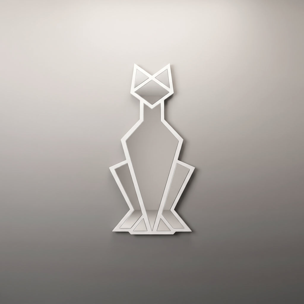 Geometric Cat Wall Mirror, Minimalist Metal Frame, Modern Animal Home Decor