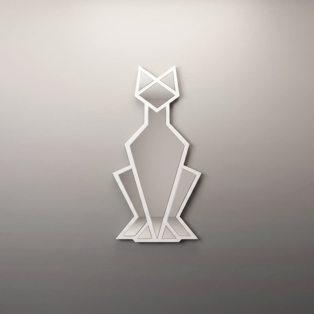 Geometric Cat Wall Mirror, Minimalist Metal Frame, Modern Animal Home Decor