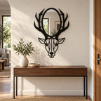 Geometric Deer Head Wall Mirror, Black Metal Animal Mirror, Modern Bathroom Decor, Entryway Wall Art, Housewarming Gift