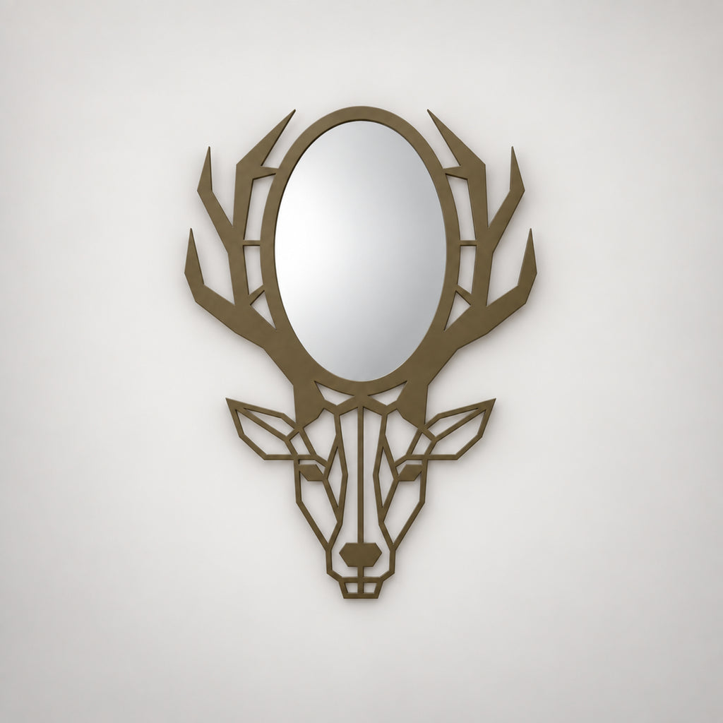 Geometric Deer Head Wall Mirror, Black Metal Animal Mirror, Modern Bathroom Decor, Entryway Wall Art, Housewarming Gift