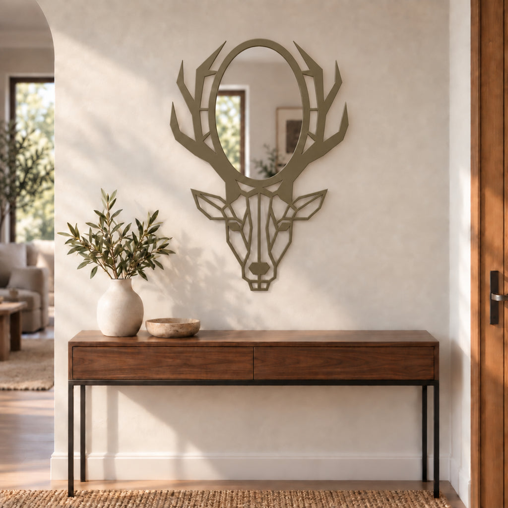 Geometric Deer Head Wall Mirror, Black Metal Animal Mirror, Modern Bathroom Decor, Entryway Wall Art, Housewarming Gift