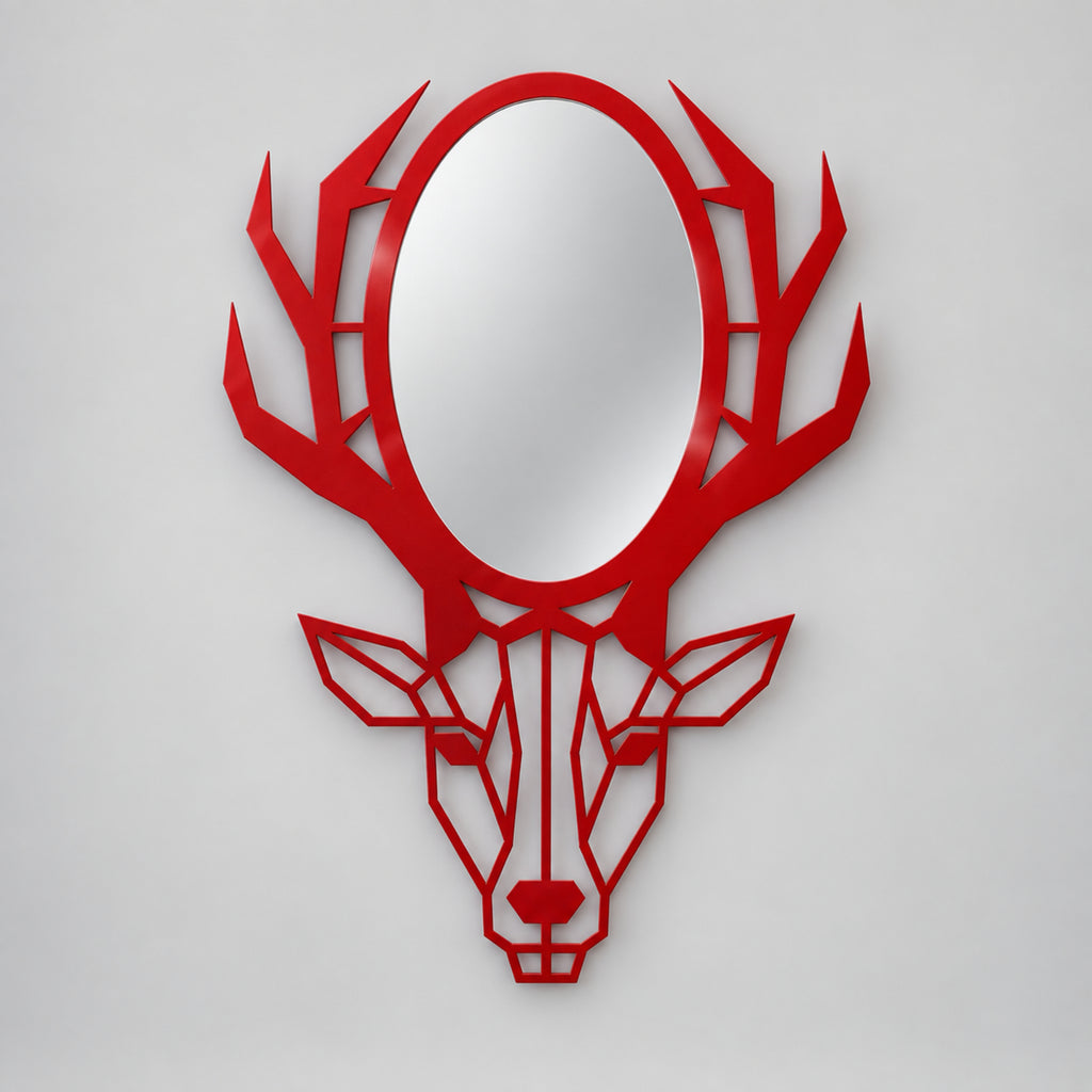Geometric Deer Head Wall Mirror, Black Metal Animal Mirror, Modern Bathroom Decor, Entryway Wall Art, Housewarming Gift