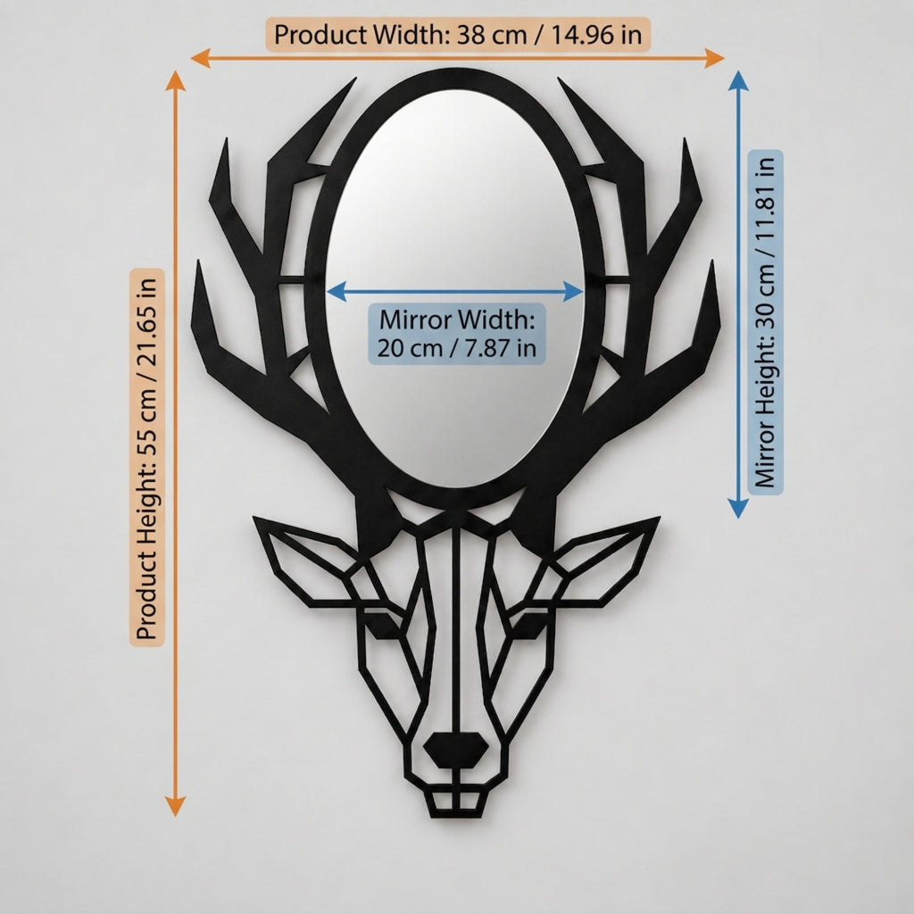 Geometric Deer Head Wall Mirror, Black Metal Animal Mirror, Modern Bathroom Decor, Entryway Wall Art, Housewarming Gift