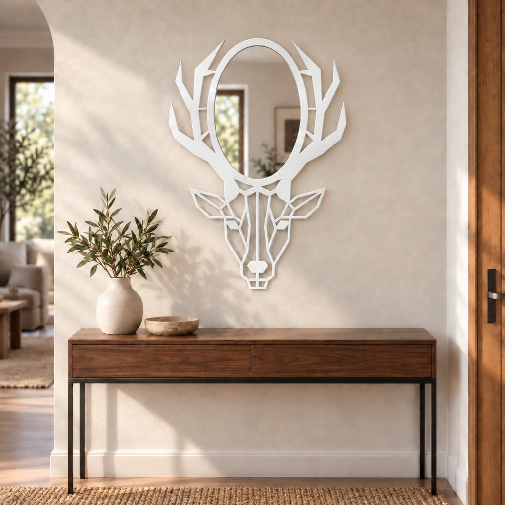 Geometric Deer Head Wall Mirror, Black Metal Animal Mirror, Modern Bathroom Decor, Entryway Wall Art, Housewarming Gift