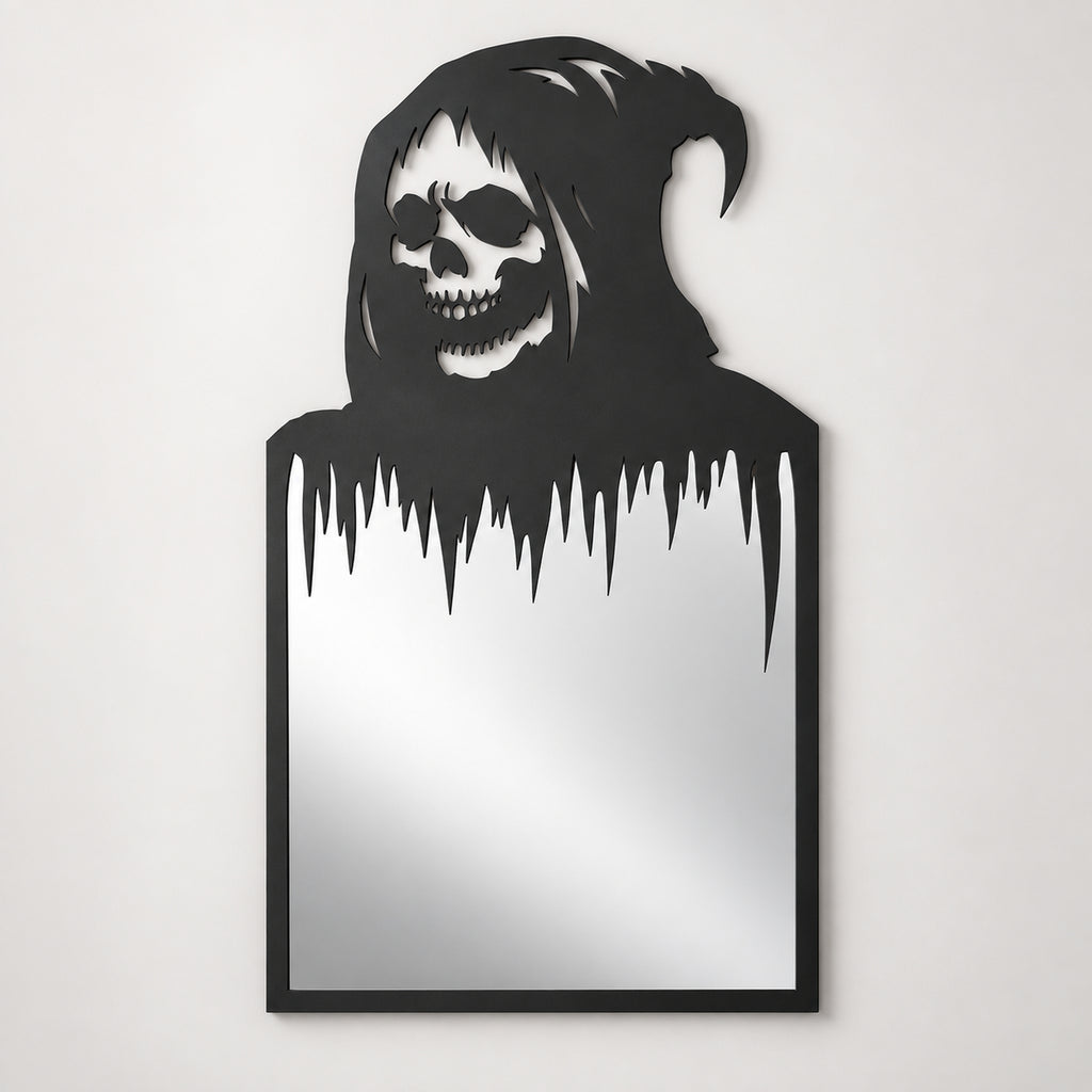 Gothic Skull Wall Mirror | Black Metal Decorative Mirror