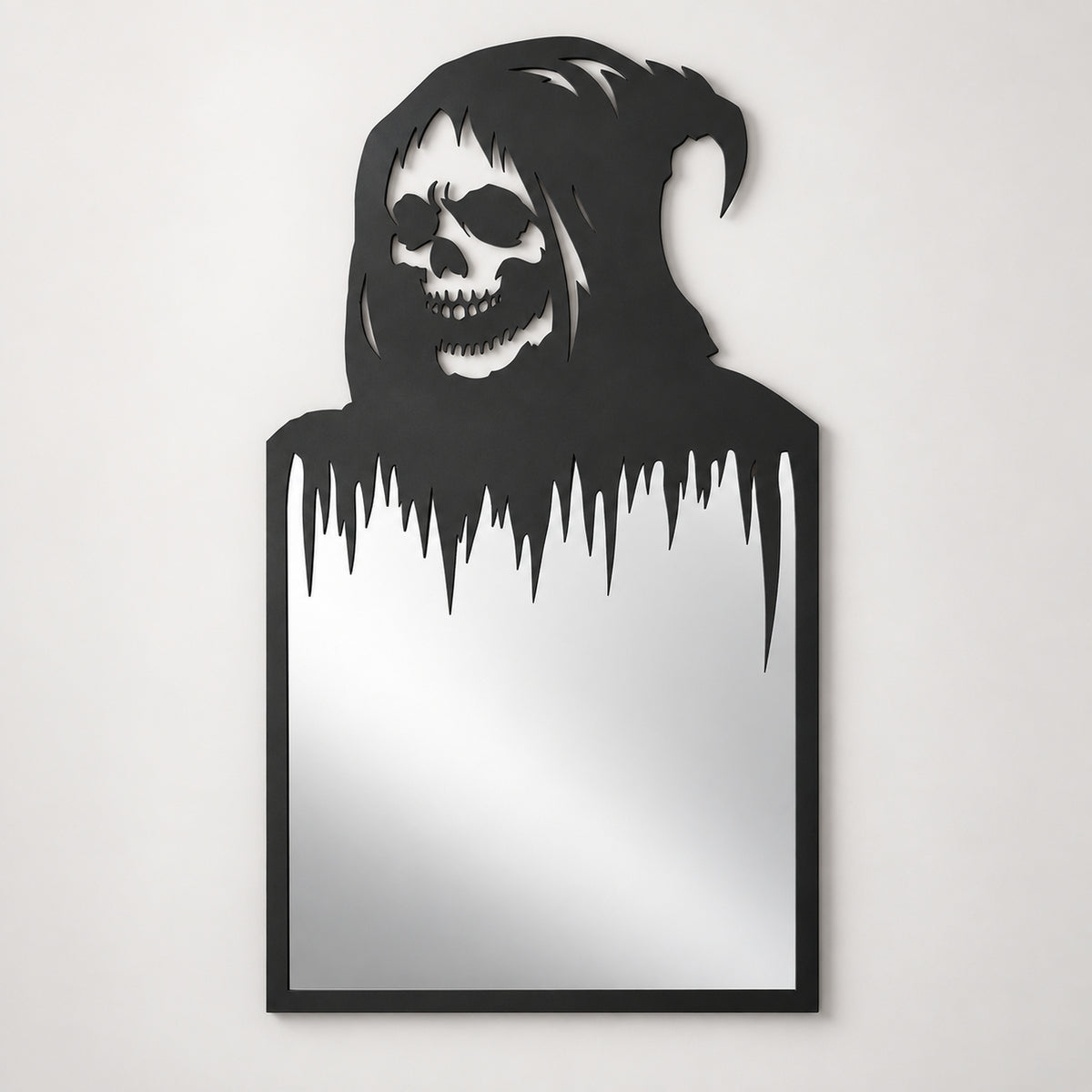 Gothic Skull Wall Mirror | Black Metal Decorative Mirror