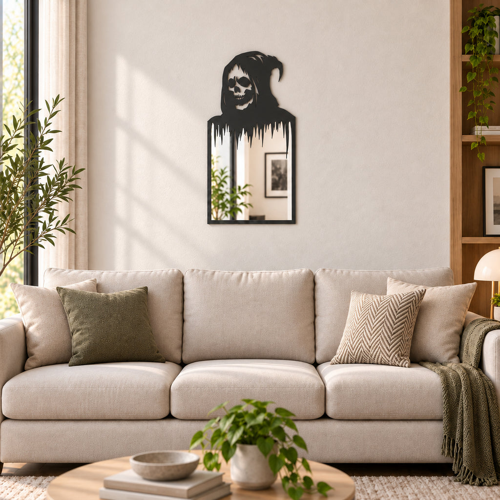 Gothic Skull Wall Mirror | Black Metal Decorative Mirror