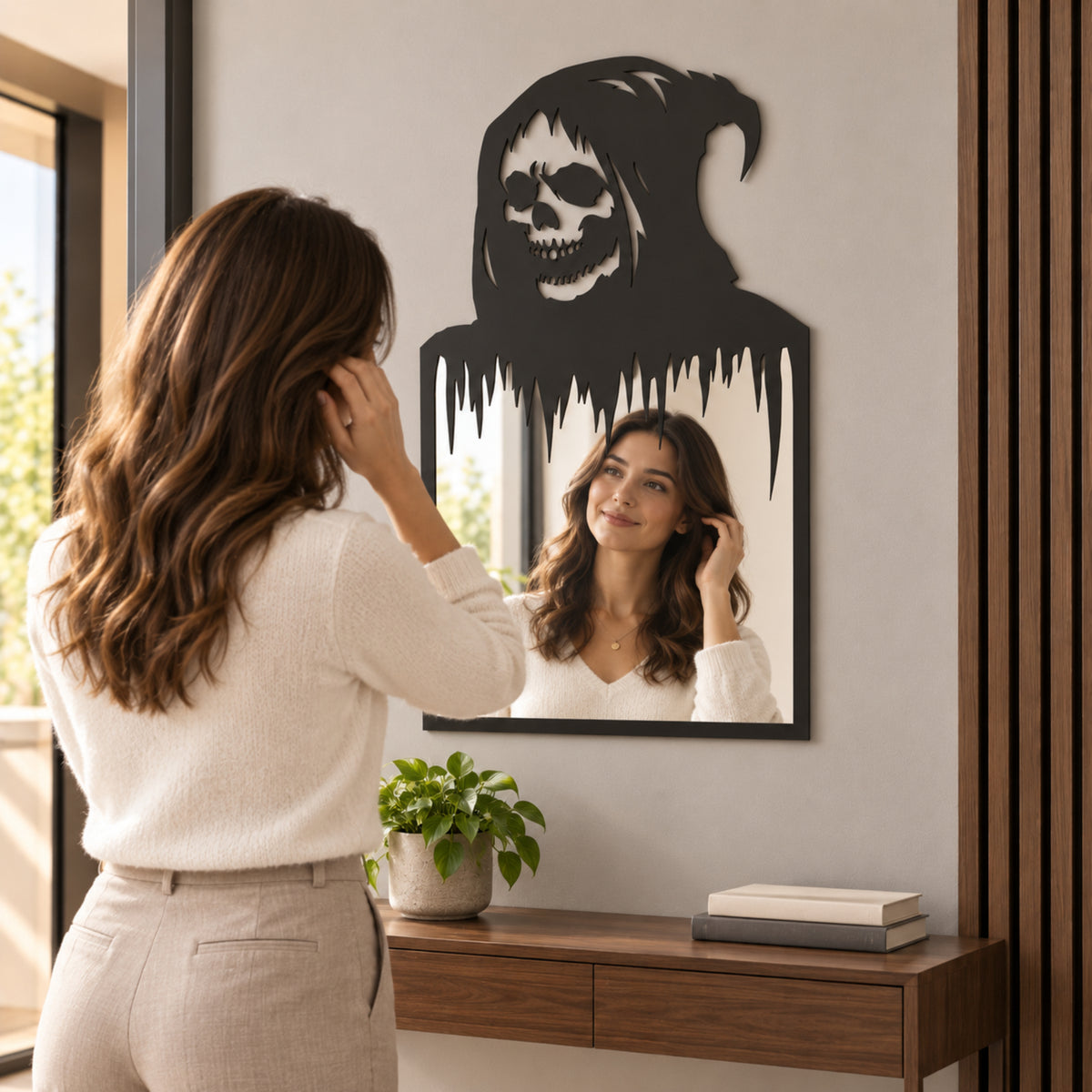 Gothic Skull Wall Mirror | Black Metal Decorative Mirror