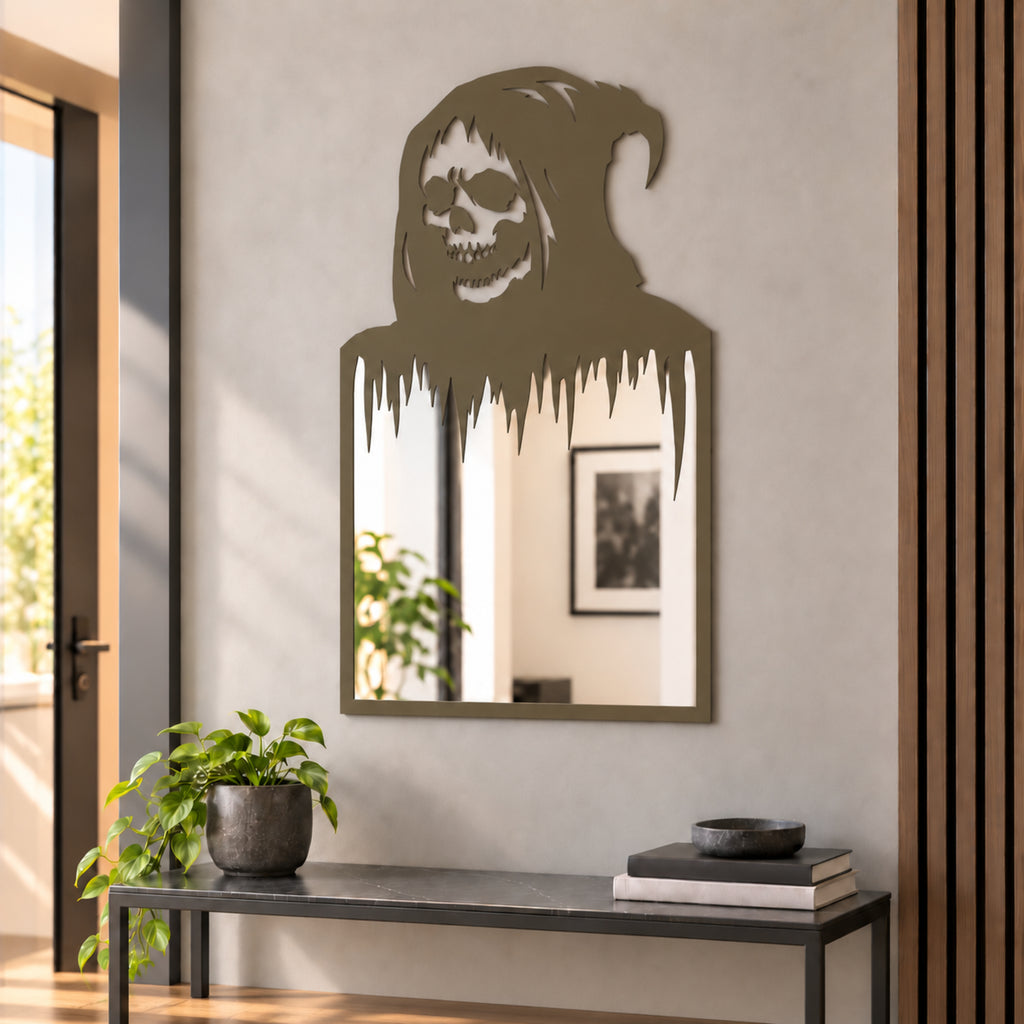 Gothic Skull Wall Mirror | Black Metal Decorative Mirror