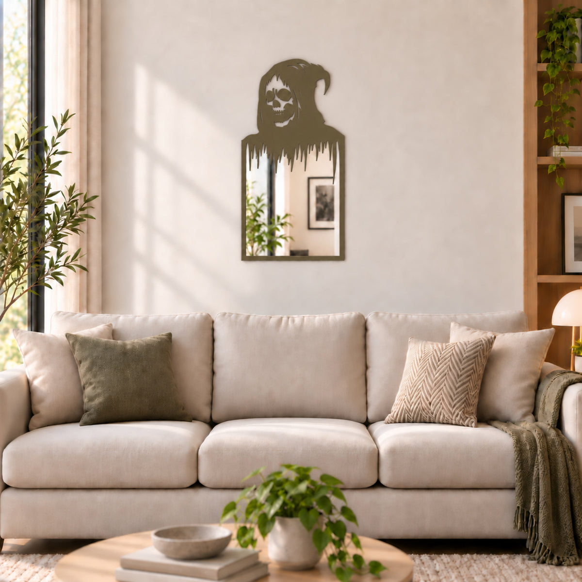 Gothic Skull Wall Mirror | Black Metal Decorative Mirror
