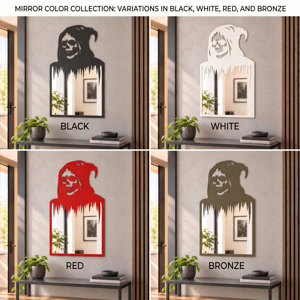 Gothic Skull Wall Mirror | Black Metal Decorative Mirror