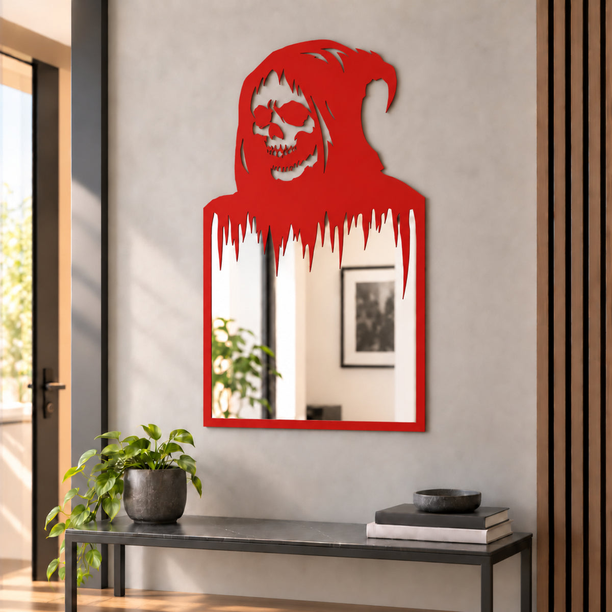 Gothic Skull Wall Mirror | Black Metal Decorative Mirror