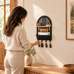 Personalized Seljuk-Inspired Wall Key Holder with Oak Shelf and Mail Organizer