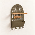 Personalized Seljuk-Inspired Wall Key Holder with Oak Shelf and Mail Organizer