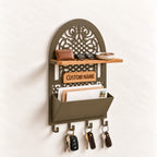 Personalized Seljuk-Inspired Wall Key Holder with Oak Shelf and Mail Organizer