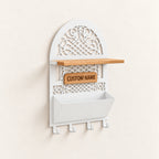 Personalized Seljuk-Inspired Wall Key Holder with Oak Shelf and Mail Organizer