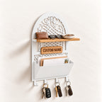 Personalized Seljuk-Inspired Wall Key Holder with Oak Shelf and Mail Organizer