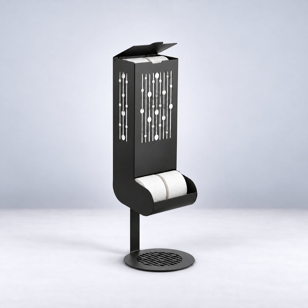 Freestanding Toilet Paper Dispenser with Gravity Feed and 12-Roll Storage