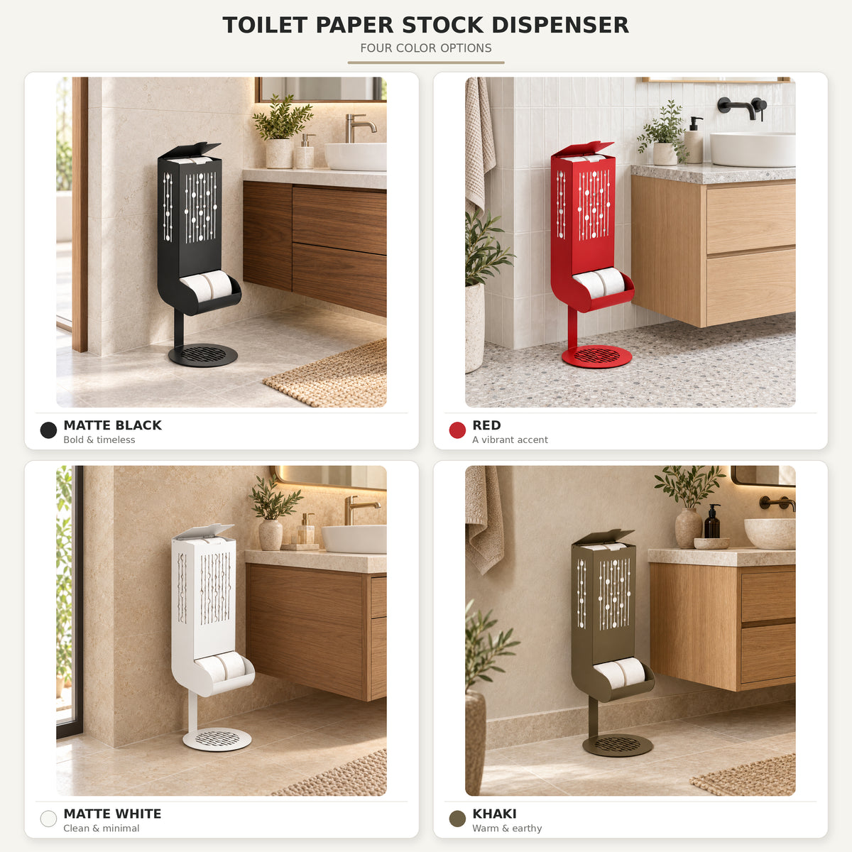 Freestanding Toilet Paper Dispenser with Gravity Feed and 12-Roll Storage