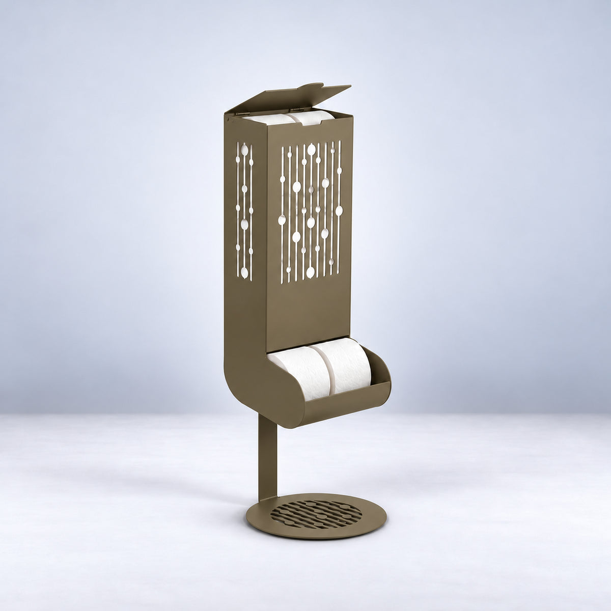 Freestanding Toilet Paper Dispenser with Gravity Feed and 12-Roll Storage