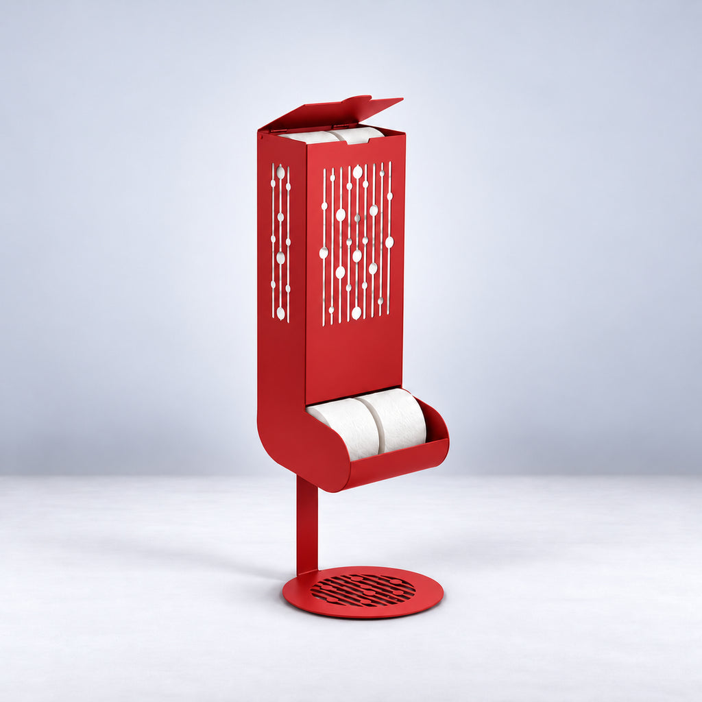 Freestanding Toilet Paper Dispenser with Gravity Feed and 12-Roll Storage