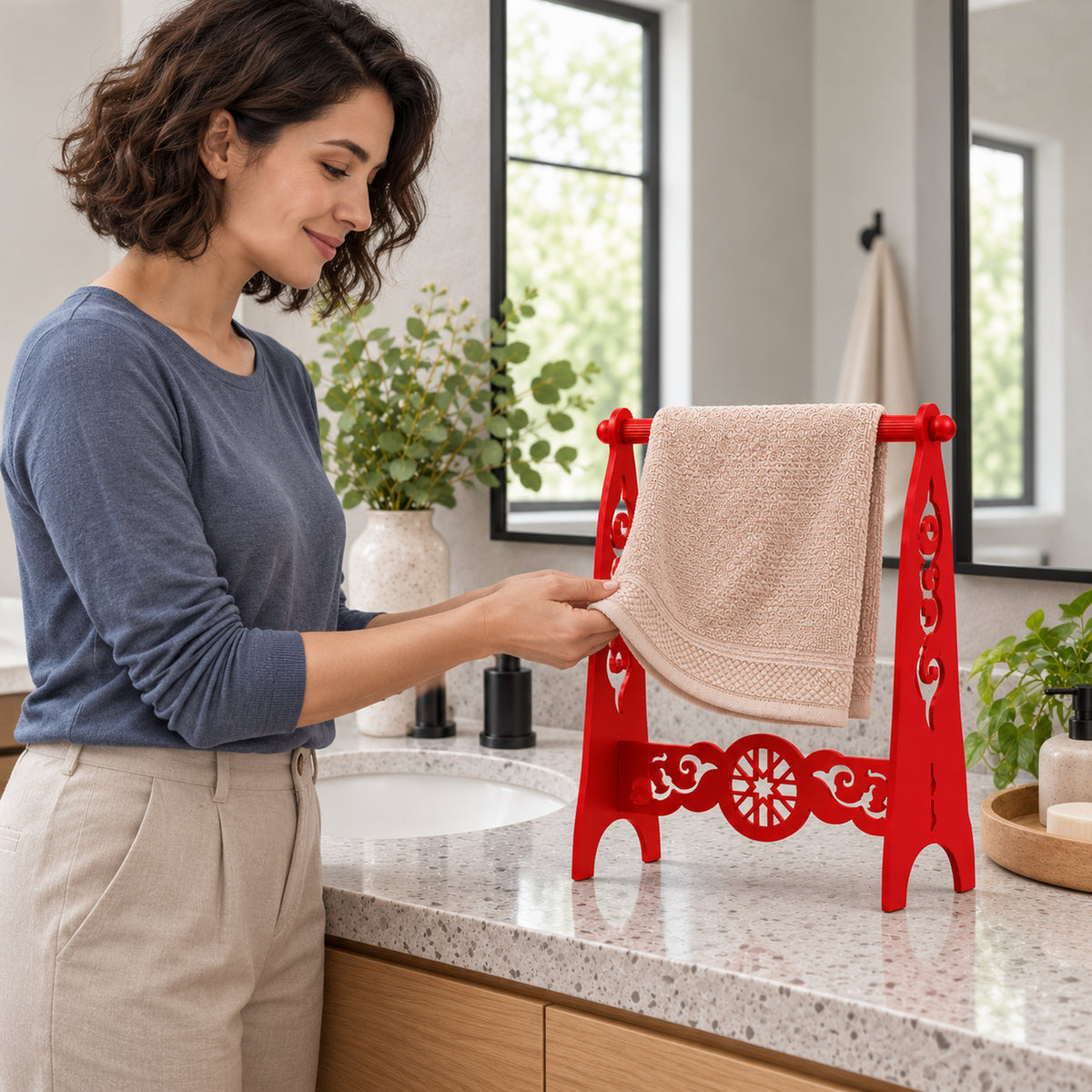 Metal Hand Towel Holder, Freestanding Bathroom Stand, 4 Colors Available