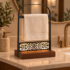 Battery-Powered LED Hand Towel Holder with Wooden Base, Freestanding Bathroom Stand