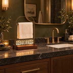 Battery-Powered LED Hand Towel Holder with Wooden Base, Freestanding Bathroom Stand