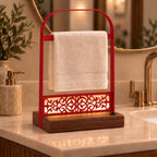 Battery-Powered LED Hand Towel Holder with Wooden Base, Freestanding Bathroom Stand