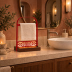 Battery-Powered LED Hand Towel Holder with Wooden Base, Freestanding Bathroom Stand